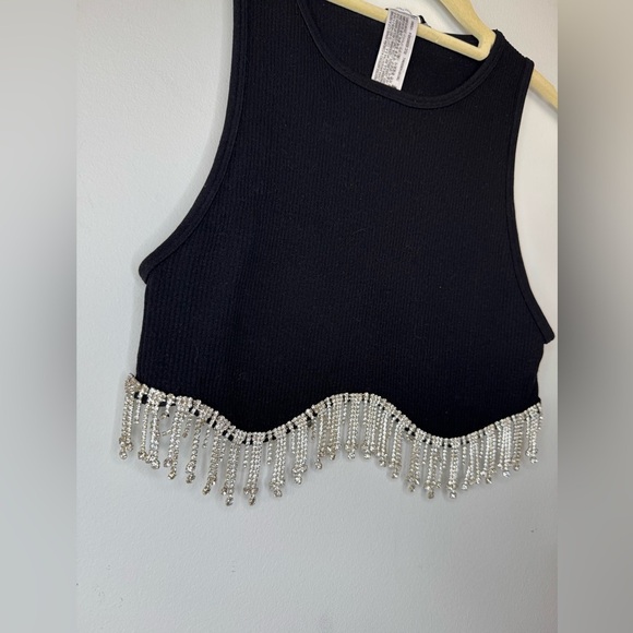 Zara Black Embellished Crop Tank Top - Picture 7 of 17